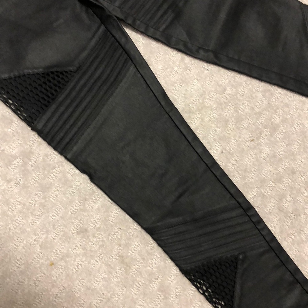 Mesh cutout Faux Leather Pants